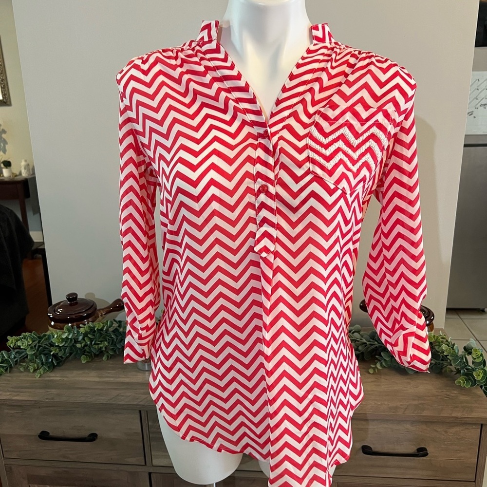 Jemma red and white button down top